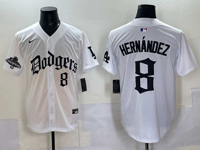 Men Los Angeles Dodgers #8 Hernandez white Nike 2025 MLB jersey 0013